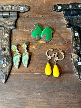 Vintage Mixed Earring Lot - Green, Yellow, Multicolor